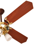 Ventilador de techo Severbon palas de mdf foliado VTML 420 Dorado C/LUZ tulipas color cedro y haya