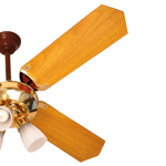 Ventilador de techo Severbon palas de mdf foliado VTML 420 Dorado C/LUZ tulipas color cedro y haya