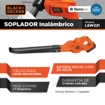 Soplador De Hojas Inalambrico Black Decker Lsw221 20v Jardin