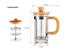 Cafetera Prensa Francesa 350ml. Vidrio Con Mango de Bambú Natural