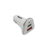 Cargador blanco USB doble auto 12/24V de carga rapida QC 3.0 y USB C (PD) NISUTA - NSAD12U2QC