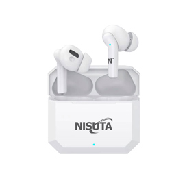 Auricular Nisuta Bluetooth Earbuds con cajita recargable color blanco NSAUBTWS12