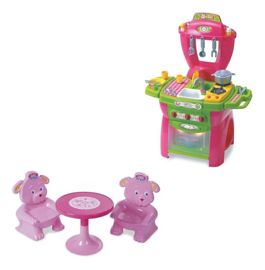 Plaza Blanda Rosa Cocina De Juguete + Mesita Con Sil...