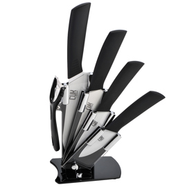 Set X6 Cuchillos Ceramica Mango Silicona  Mango Negr...