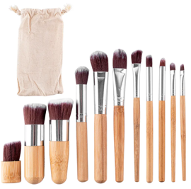 Brochas Para Maquillaje Bambú X 11 + Bolso Transpor...