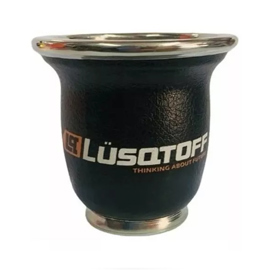 Mate De Vidrio Forrado Cuero Ecologico Liso Negro