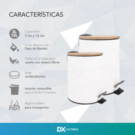 Set Tachos De Basura 12 Y 3Lts  Blanco Con Bambu