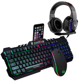 Kit Gaming Teclado Y Mouse Retro Iluminado + Auricul...