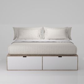 Cama Plus Queen Con 6 Cajones Laqueados Blanco Y Bá...