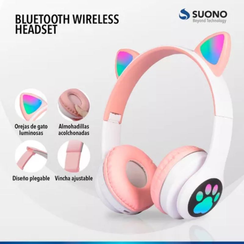 Auriculares Bluetooth Inalambrico Plegable Rosa