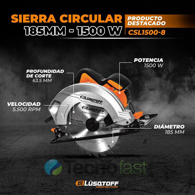 Sierra Circular 185mm 1500w Csl1500-8 220v Lusqtoff De Mano