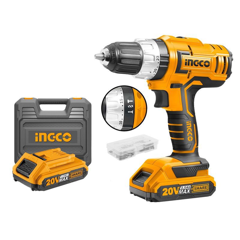 TALADRO ATORNILLADOR CON PERCUTOR DE 13MM 20V 2 0 AH P20S INGCO