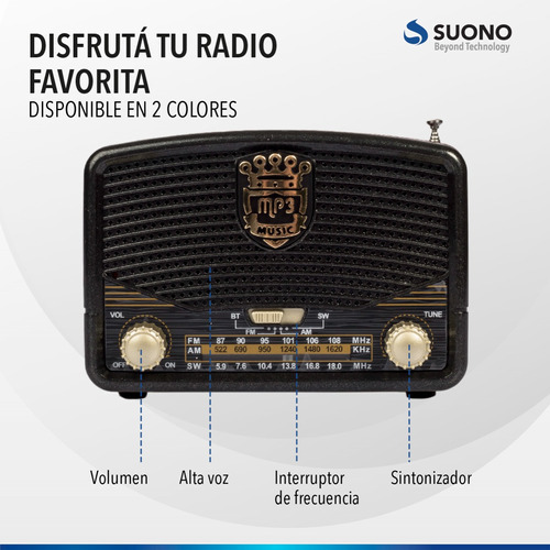 Radio Portátil Suono Bluetooth Vintage Retro Negra - SUONO RADIOS