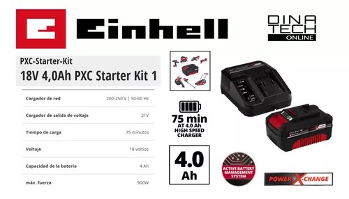 Starter Kit Einhell Bateria 4ah 18v + Cargador Rapido 900w - EINHELL  HERRAMIENTAS ELECTRICAS - Megatone