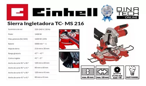 Sierra Ingleteadora Telescopica Einhell Tc-sm 216 1600w 45° - EINHELL OTRAS  HERRAMIENTAS - Megatone