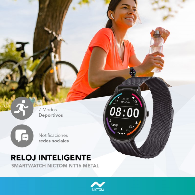 Reloj Inteligente Mujer Smartwatch Nictom NT14 Sumergible + Malla Metal  Rosa de Regalo - NICTOM SMART FITNESS WATCH - Megatone