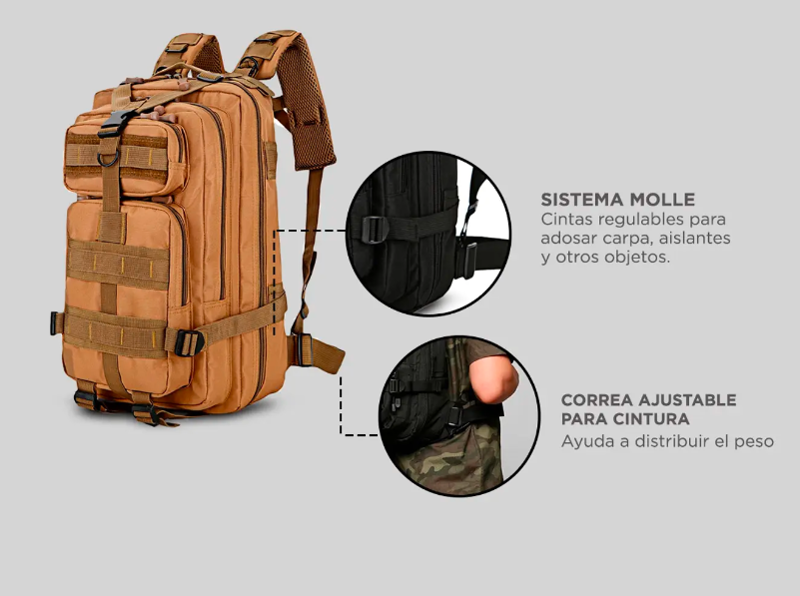 Kit Mochila Táctica Militar 45L Mochila Camel Back GADNIC