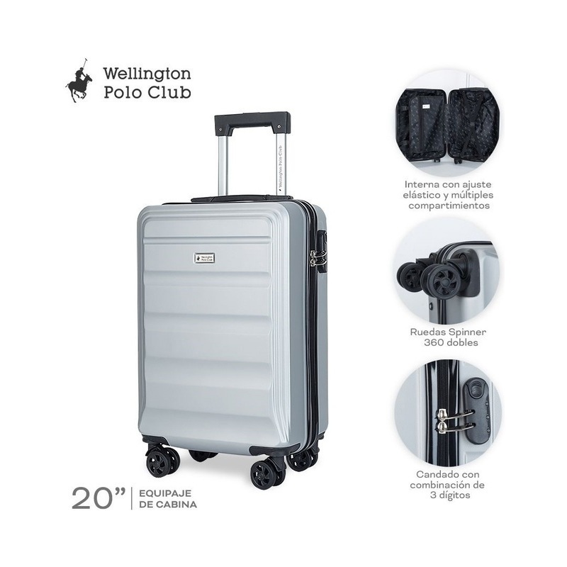 Valija De Cabina, Carry 20 Pulgadas Wellington Polo Club Color Silver - Wellington Polo Valijas - Megatone