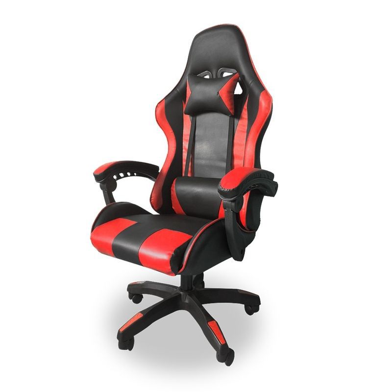 Silla gaming reclinable y giratoria con ruedas antirayas negro - rojo  Merkamueble