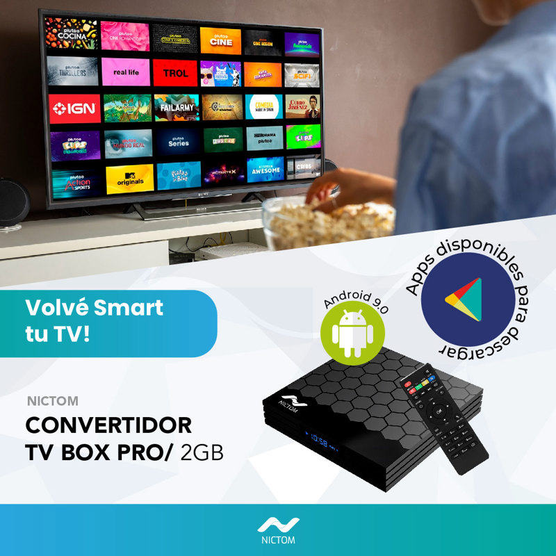 Convertidor Smart TV Box 2 GB Ram + Control Remoto T2PRO Android IOS 4k  Netflix  HBO Disney - NICTOM ASISTENTES VIRT, MED STREAMING - Megatone