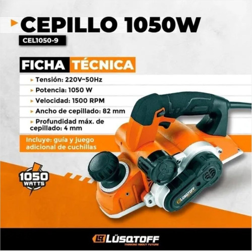 Total Tools - Cepillo Eléctrico para Madera, Potencia de 1050 W, Profundidad de 3 mm, Ancho de Cepillado de 82 mm