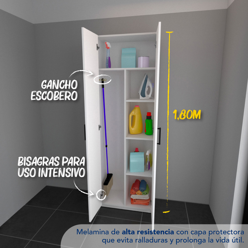 Mueble Organizador Despensero Escobero 2 Puertas 4 Estantes - CENTRO ESTANT  DESPENSEROS Y ORGANIZADORES - Megatone