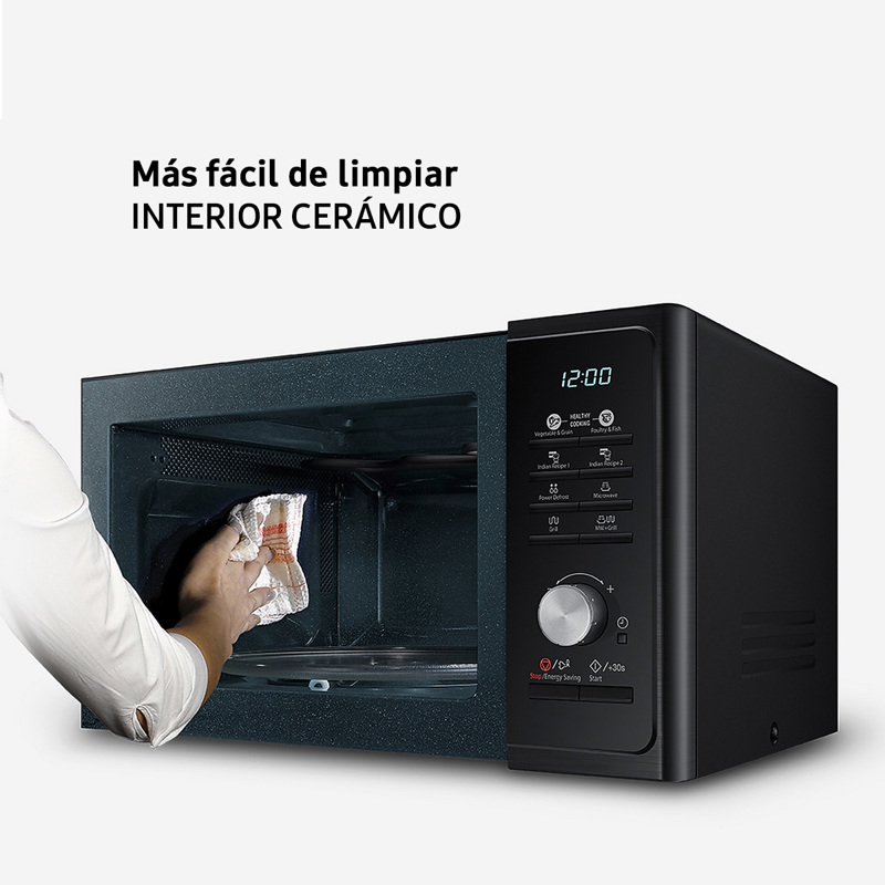 MICROONDAS SAMSUNG 23 LITROS CON GRILL NEGRO INTERIOR CERAMICA DISPLAY