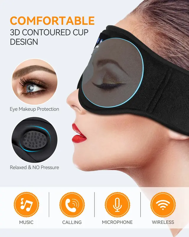 Antifaz Para Dormir Con Auriculares Bluetooth 5.4 MUSICOZY GH01 Batería 14 Horas