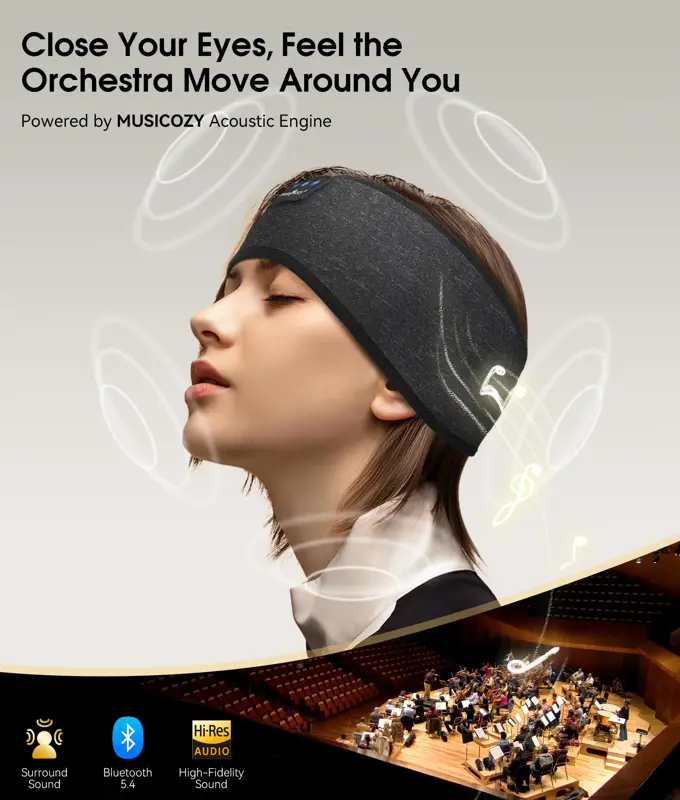Auriculares Vincha Para Dormir MUSICOZY GH01 Bluetooth Deportiva
