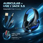 Auriculares Gamer Con Microfono Y Luces Negro/Azul 