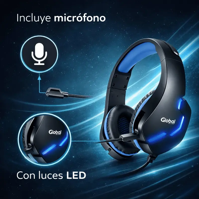 Auriculares Gamer Con Microfono Y Luces Negro/Azul