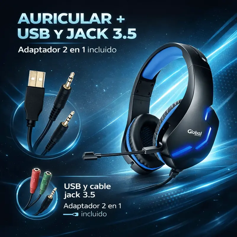 Auriculares Gamer Con Microfono Y Luces Negro/Azul