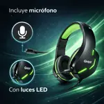 Auricular Gamer Con Microfono Y Luces Negro/Verde