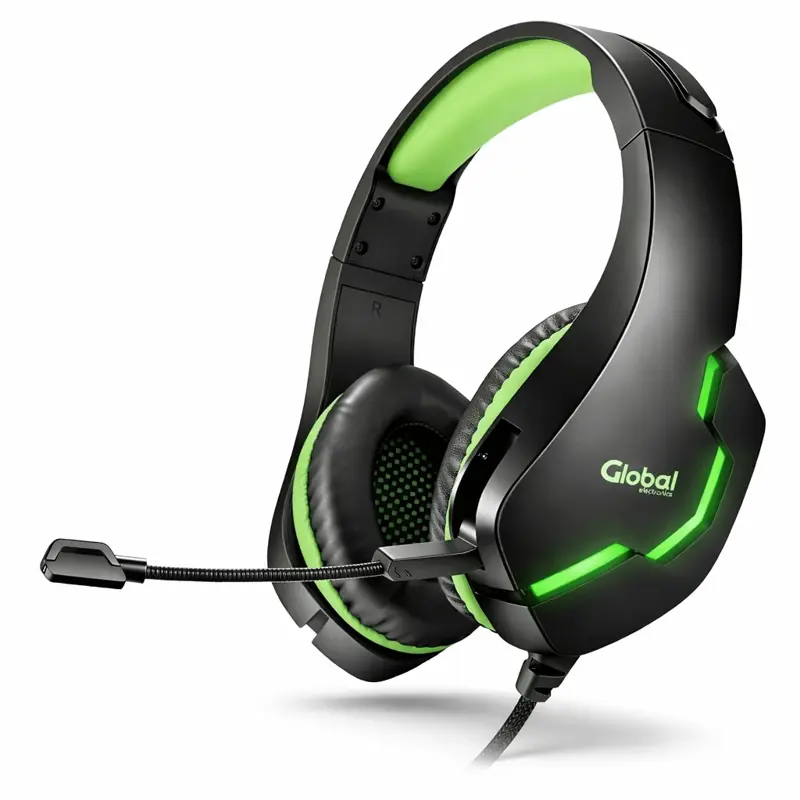 Auricular Gamer Con Microfono Y Luces Negro/Verde