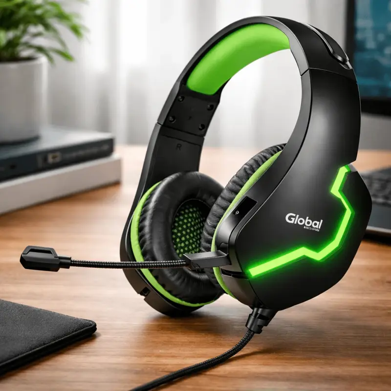 Auricular Gamer Con Microfono Y Luces Negro/Verde