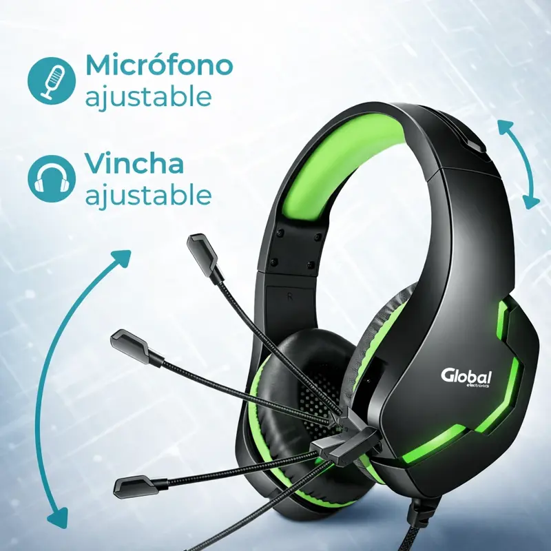 Auricular Gamer Con Microfono Y Luces Negro/Verde