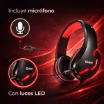 Auriculares Gamer Con Microfono Y Luces Negro/rojo Global