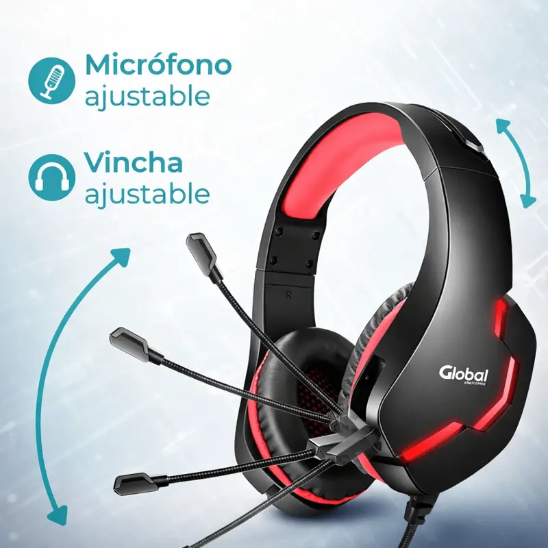 Auriculares Gamer Con Microfono Y Luces Negro/rojo Global