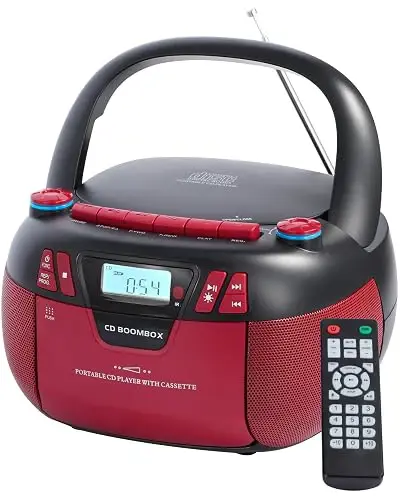 Boombox Cd Bluetooth Cassette Radio Mp3 Usb Aux Con Grabador Rojo