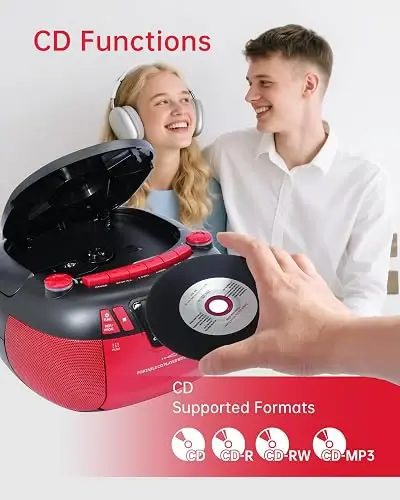 Boombox Cd Bluetooth Cassette Radio Mp3 Usb Aux Con Grabador Rojo