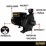Bomba Centrifuga Konan 1hp Caudal 97 L/m Elevacion 29 Mts Negro 50 Hz Monofásica