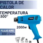 Pistola De Calor Midow Con 4 Boquillas 500° 2000w Azul