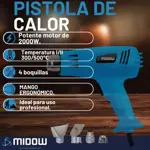 Pistola De Calor Midow Con 4 Boquillas 500° 2000w Azul