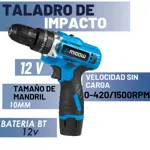 Taladro Percutor Atornillador Inalámbrico De 10mm Midow Celeste