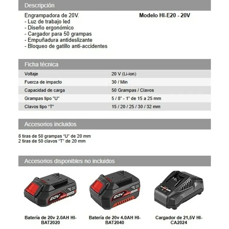 Engrampadora Clavadora Inalambrica 20V Daihatsu Hi E20 S/B