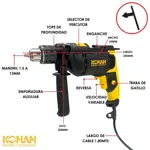 Combo Konan Taladro 13mm 750W + Amoladora 115mm 720W