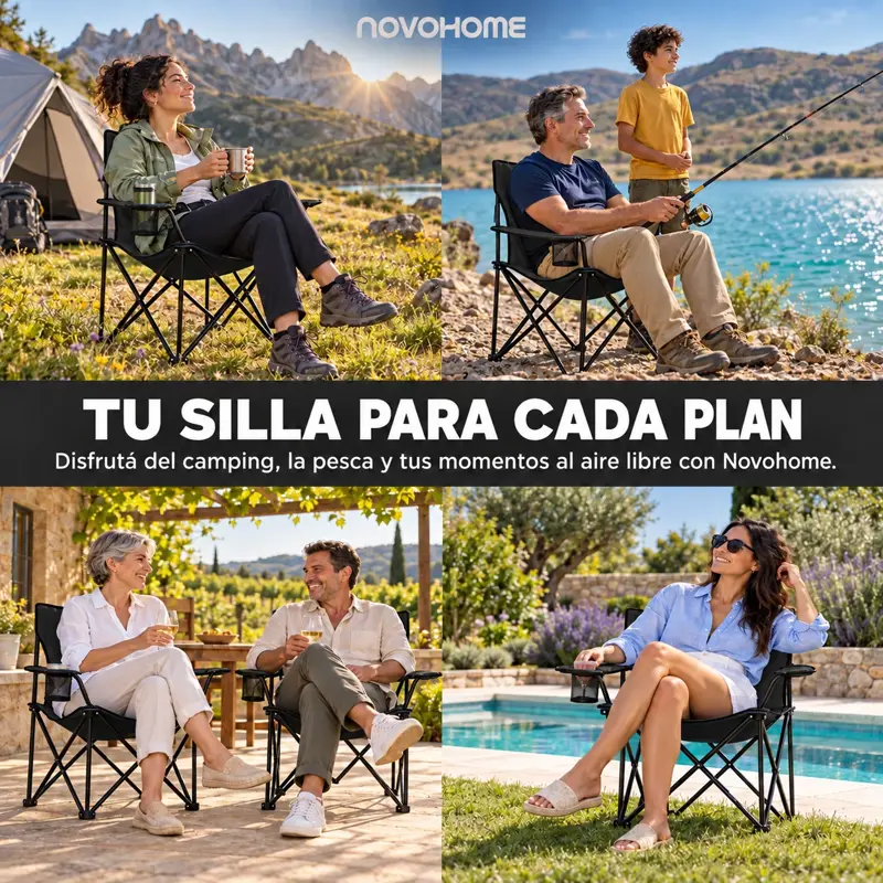 Silla Plegable Camping Director Reforzada Novohome Portavaso