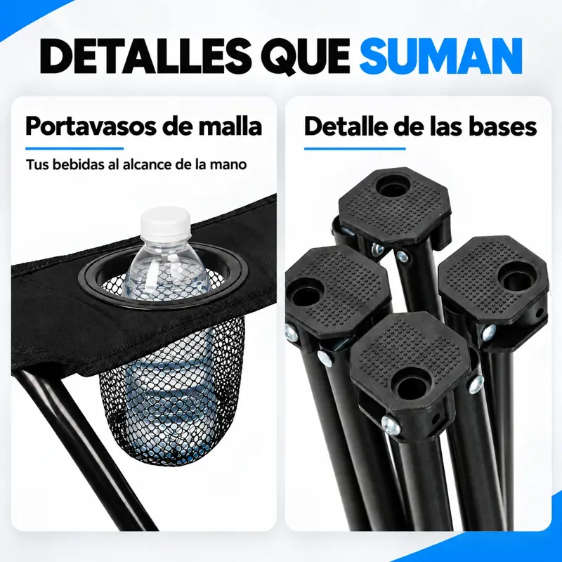 Silla Plegable Camping Director Reforzada Novohome Portavaso