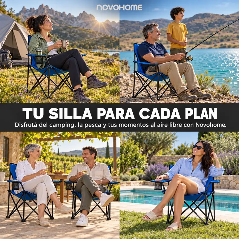 Silla Plegable Camping Director Reforzada Novohome Portavaso