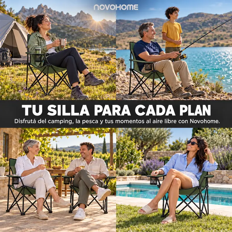 Silla Plegable Camping Director Reforzada Novohome Portavaso